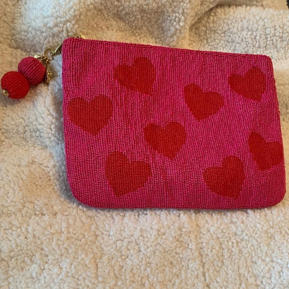 Kate Spade Red Beaded Heart Clutch with Tassel Charm